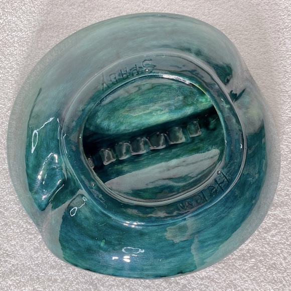 Vintage Handmade Green Black Painted Ceramic Ashtray Trinket Dish Art Decor - Picture 2 of 16